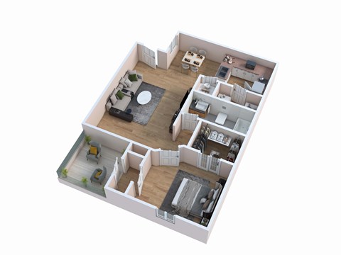 Floor plan for 1 bed, 1 bath, 717 sqft
